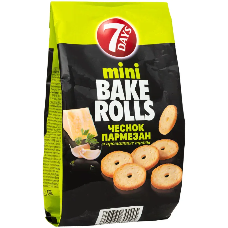 Сухарики 7 Days Bake rolls mini пшеничные со вкусом чеснока пармезана и ароматных трав, 80г-2