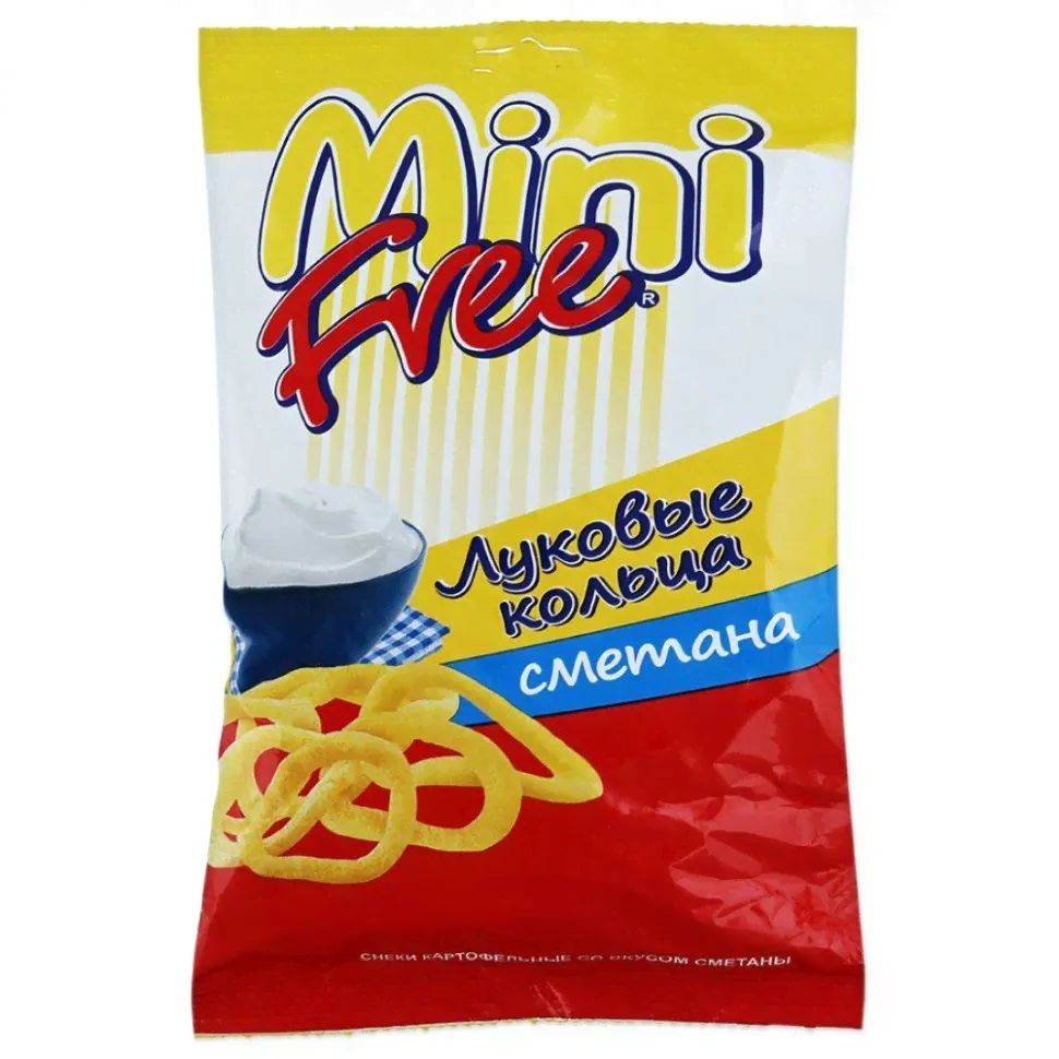 Снеки картофельные луковые кольца со вкусом сметаны Mini Free 45 гр