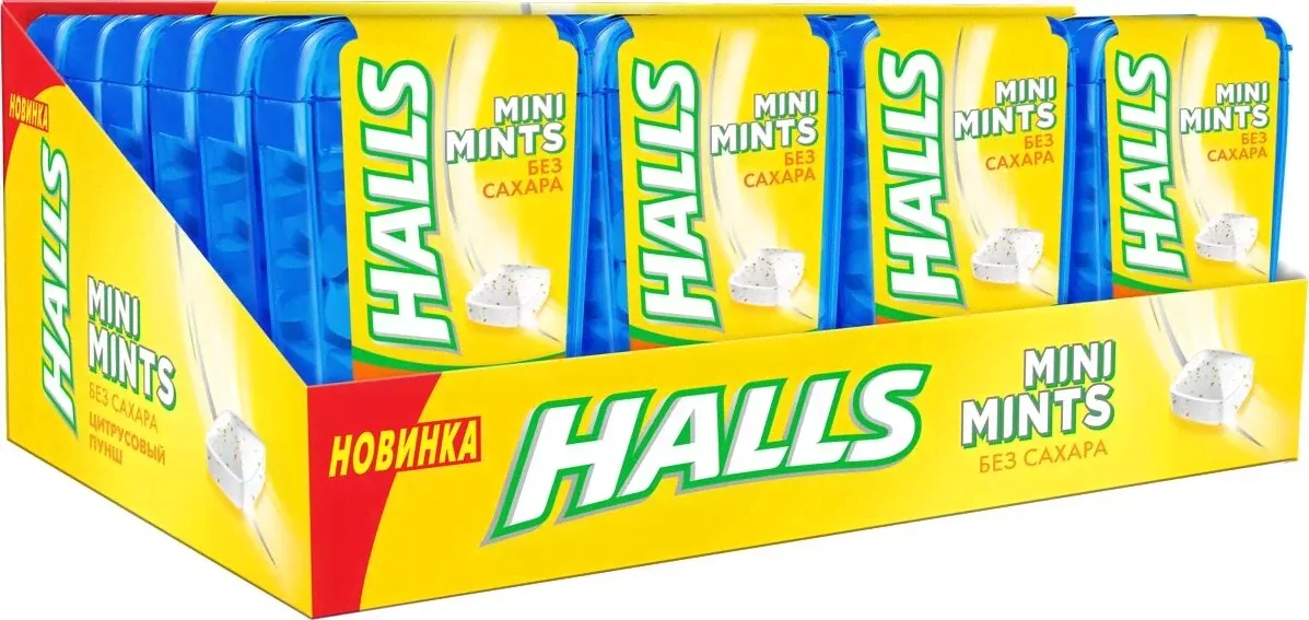 HALLS Mini Mints конфеты без сахара цитрусовый пунш со вкусом цитрусов 12.5г по 24 шт