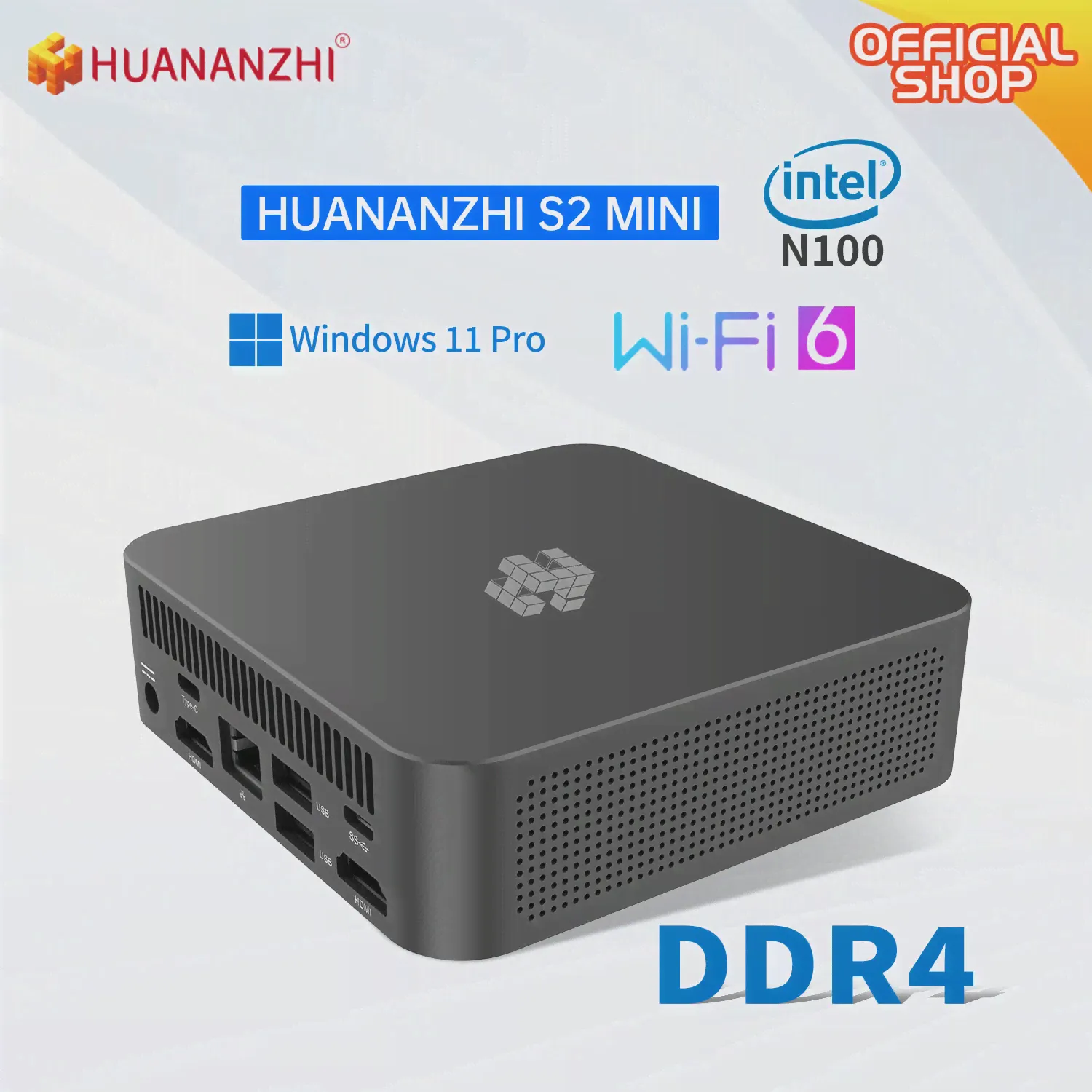 Игровой мини-компьютер HUANANZHI S2 Mini Win 11 Intel 12-го поколения N100 DDR4 8 Гб 128 ГБ 256 ГБ 512 ГБ SSD Настольный игровой компьютер N100 S2 (art.: 3920c2cd5230f)-1